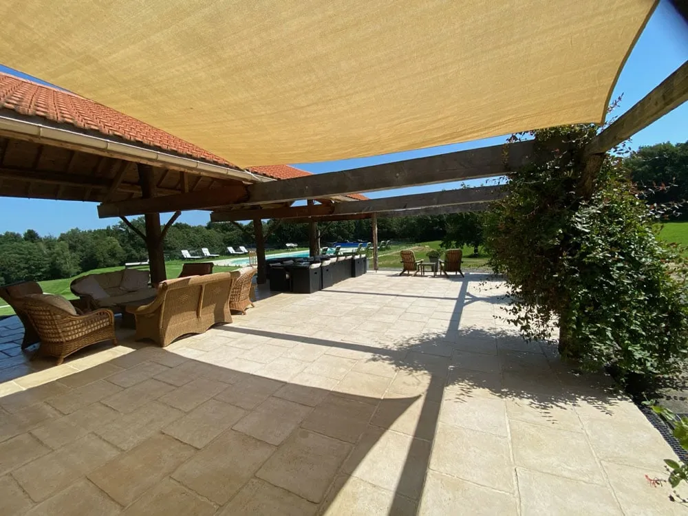 Yoga on the villa gite terrace by the pool